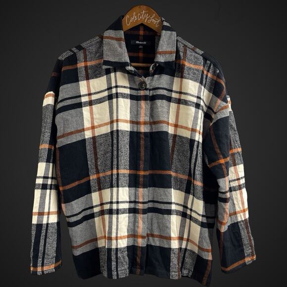 The Perfect Flannel By Madewell Black Orange Small 100% Cotton - Picture 1 of 9